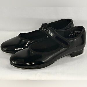Girls theatrical black, patent, leather, easy strap tap shoes, size 13